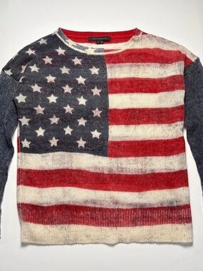 Skull Cashmere Stars and Stripes USA Flag Knit Sweater Size S